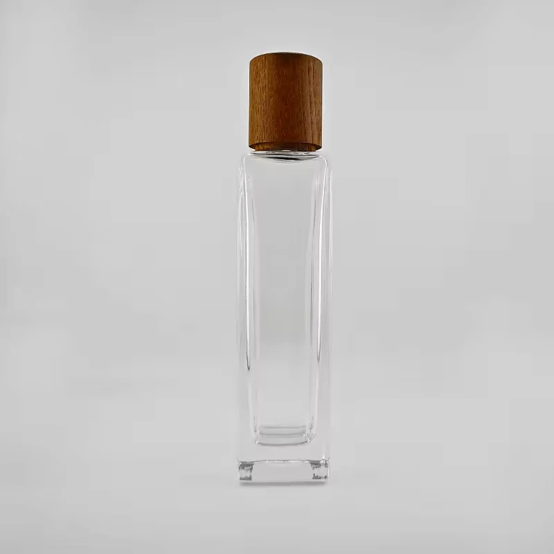 Luxury Perfume Bottle Capacity Glass Fragrance Bottle Wood Lid Pump Sprayer