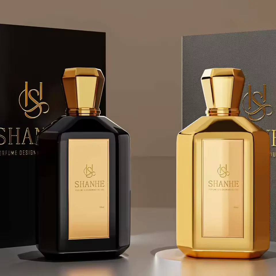 Luxury Perfume Glass Bottle with UV Coating Flat Shape and Crown Cap Seal
