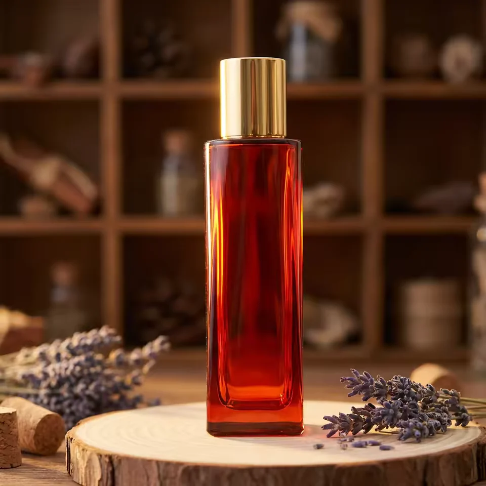 Red Glass Perfume Bottle with Pump Sprayer