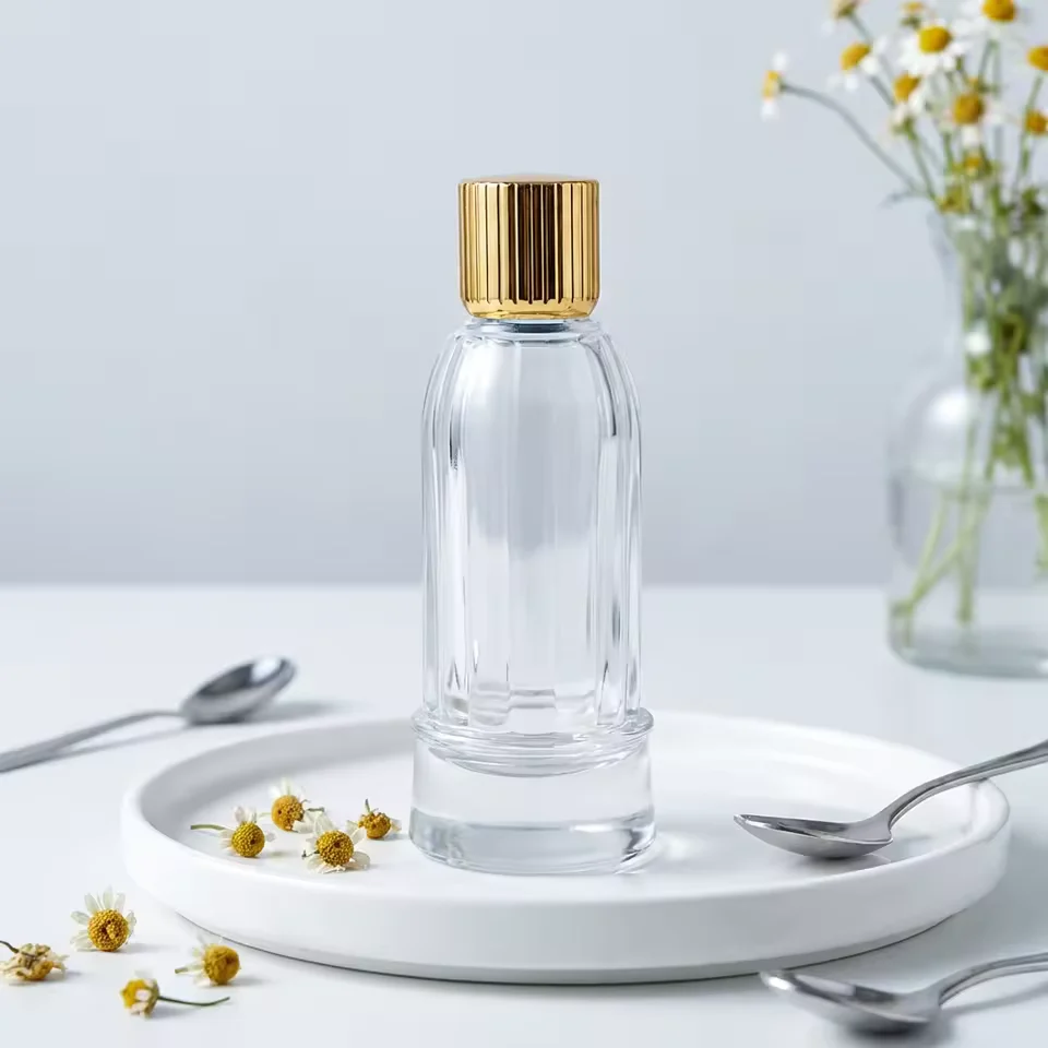 Clear Cylindrical Glass Perfume Bottle
