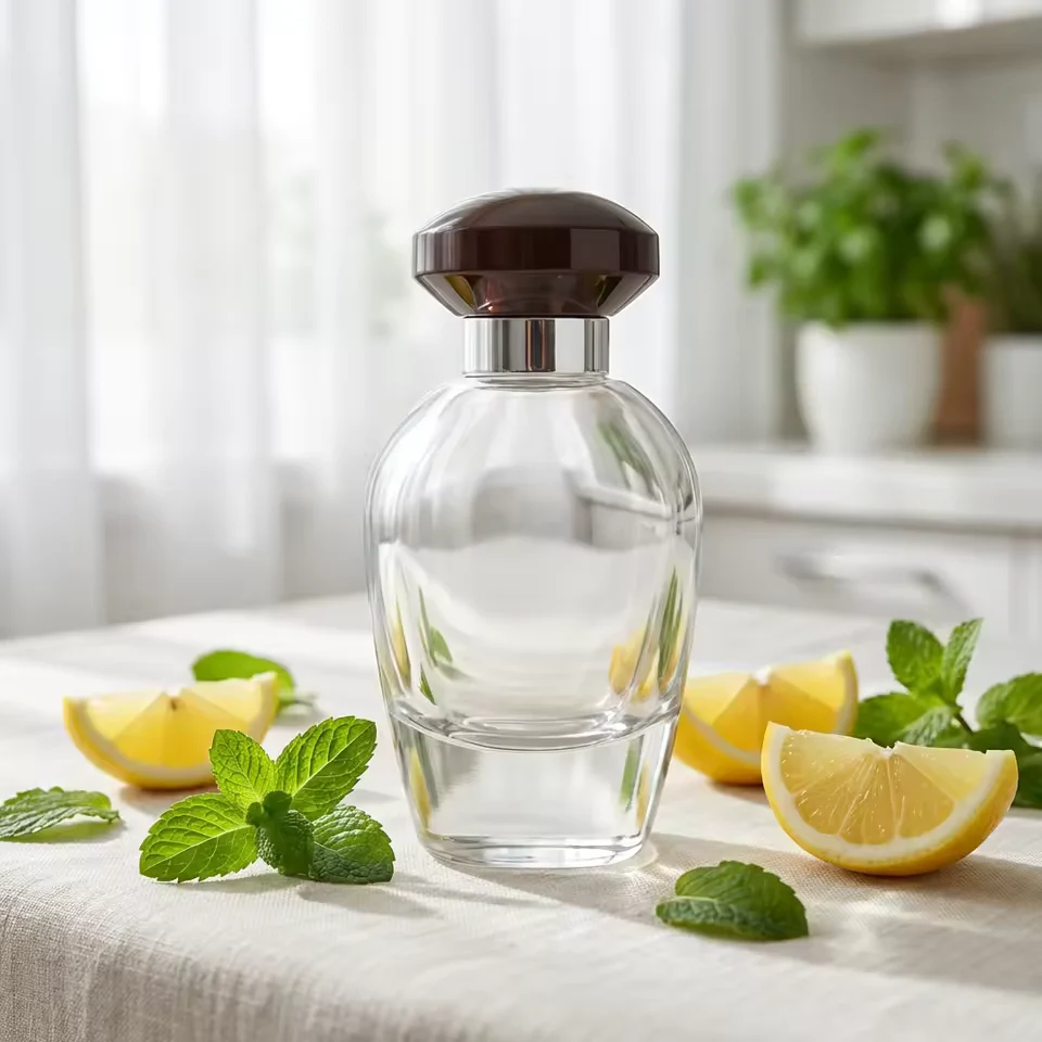 Clear Cylindrical Glass Perfume Bottle