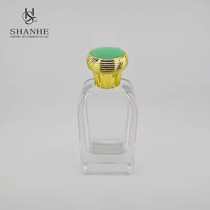 Clear Square Glass Perfume Bottle with Refillable Design image 3