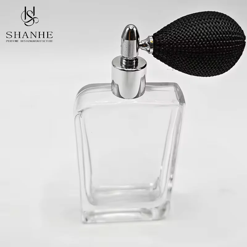 Clear Square Glass Perfume Bottle with Refillable Design