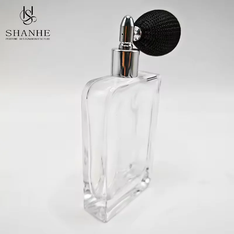 Clear Square Glass Perfume Bottle with Refillable Design image 2
