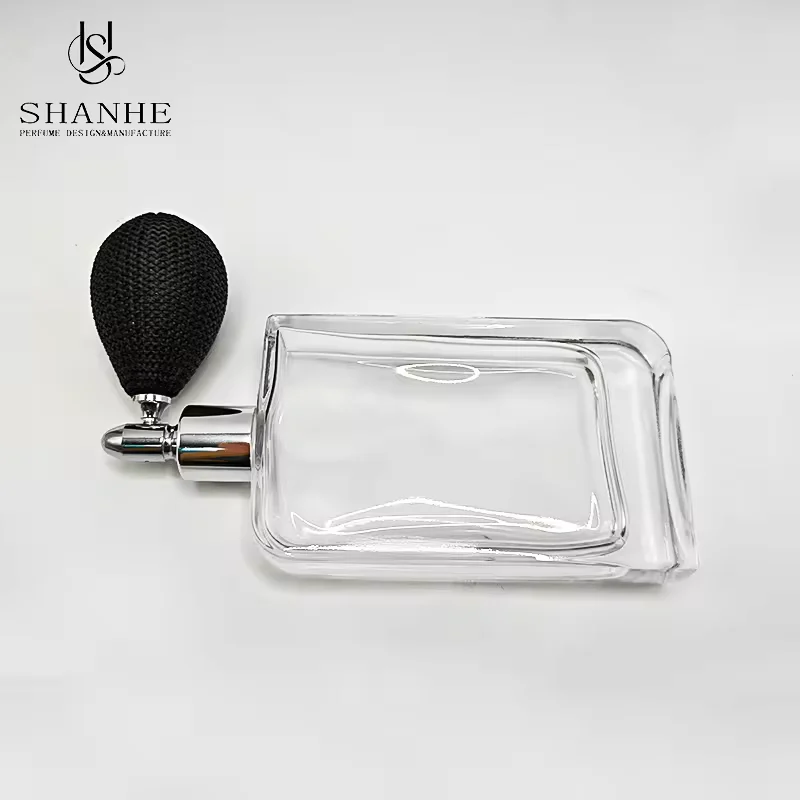 Clear Square Glass Perfume Bottle with Refillable Design image 3