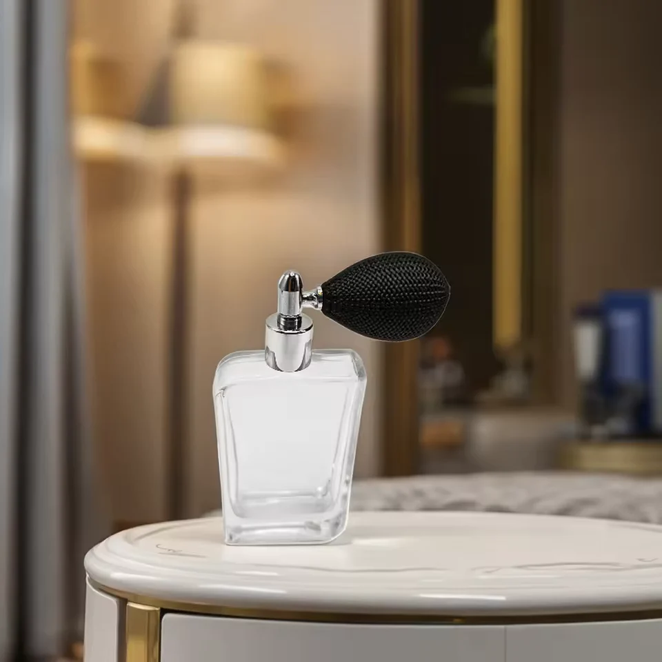 Clear Square Glass Perfume Bottle with Refillable Design image 4