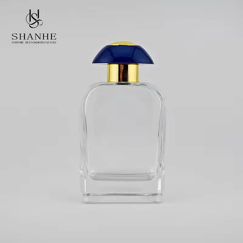 Clear Square Glass Perfume Bottle with Crimp Neck