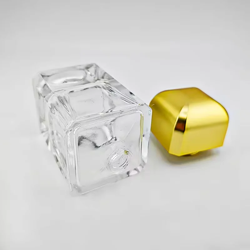 Glass Perfume Bottle Flat Capacity with Golden Cap image 5