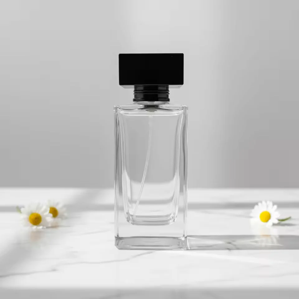 Black Rectangular Glass Perfume Bottle with Pump Sprayer