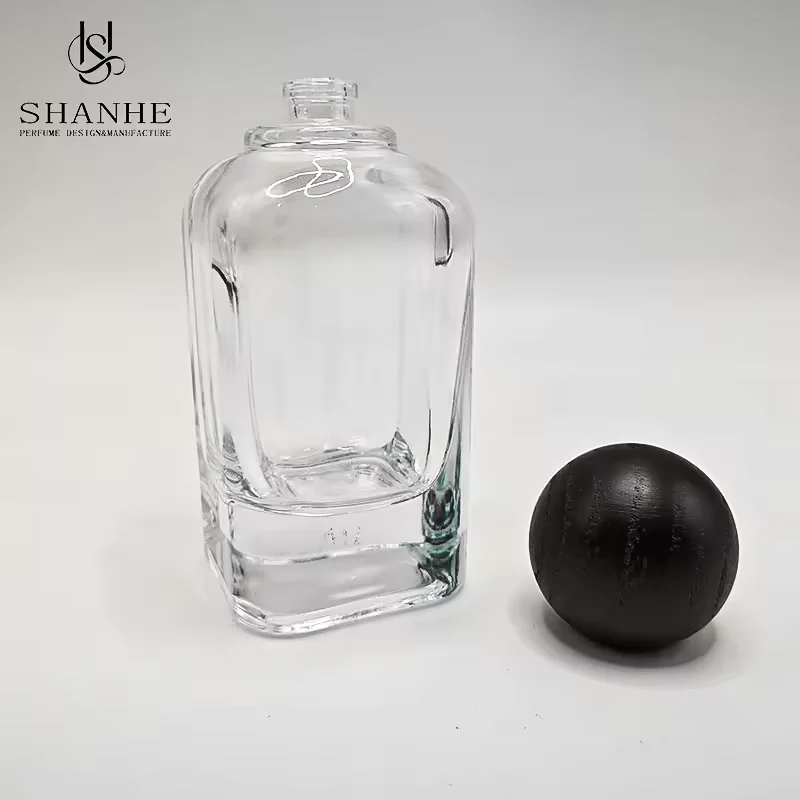 Round Glass Perfume Bottle with Wood Cap