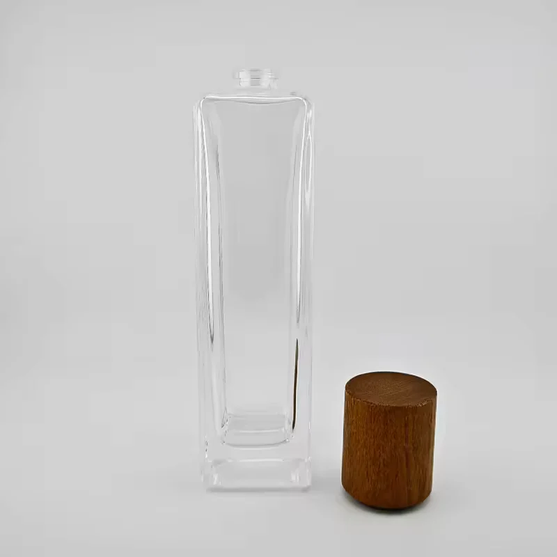 Cylindrical Glass Perfume Bottle with Wood Cap