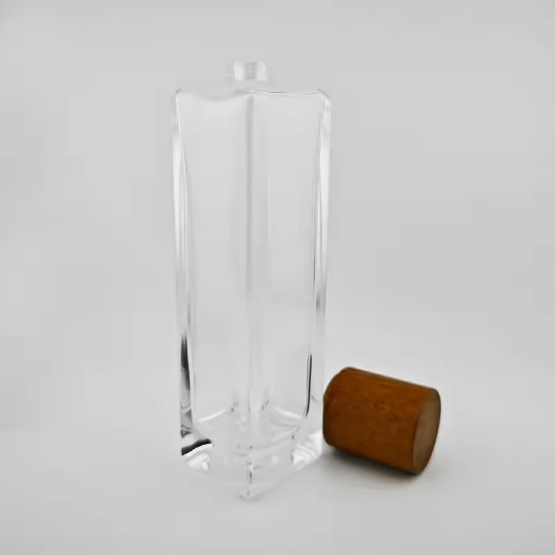 Square Glass Perfume Bottle with Wood Cap