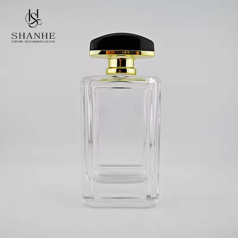 Black Rectangular Glass Perfume Bottle with Pump Sprayer
