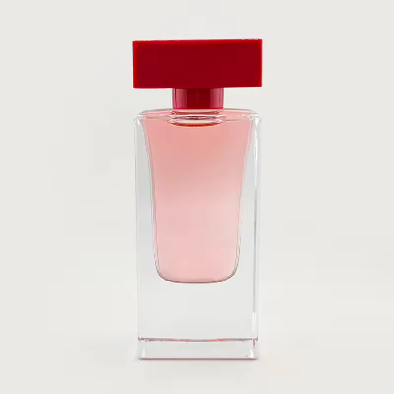 Red Square Glass Perfume Bottle with Crimp Neck