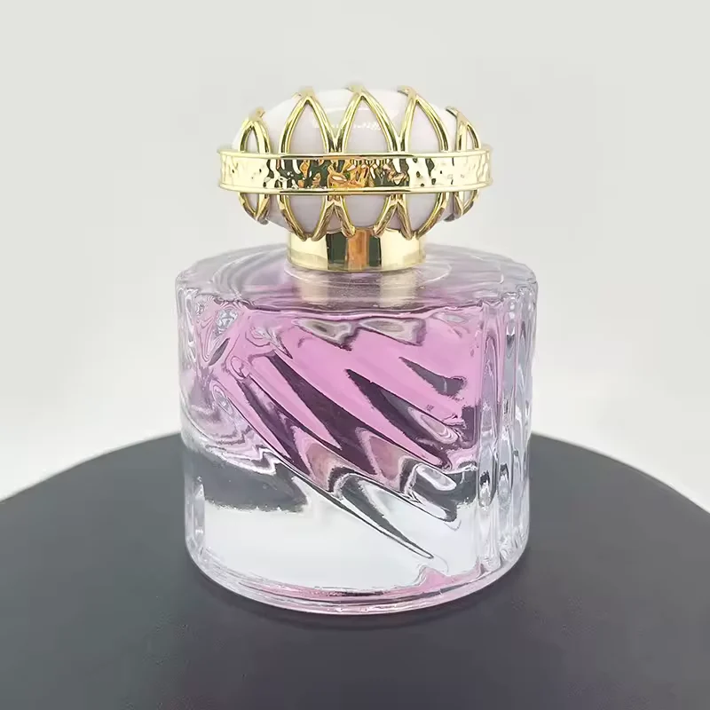 Luxury Crystal Glass Perfume Bottle & with Crimp Neck & Ornate Gold Cage Cap