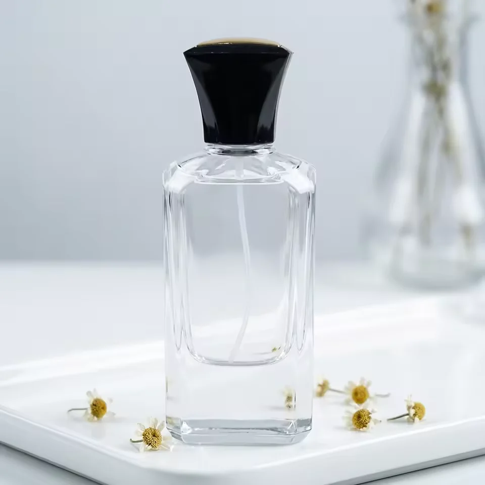 Hot Stamped Silk Printed Perfume Bottle Volcanic Base Glass Cap Pump Sprayer