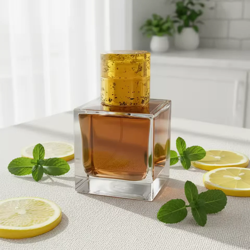 Amber Square Glass Perfume Bottle