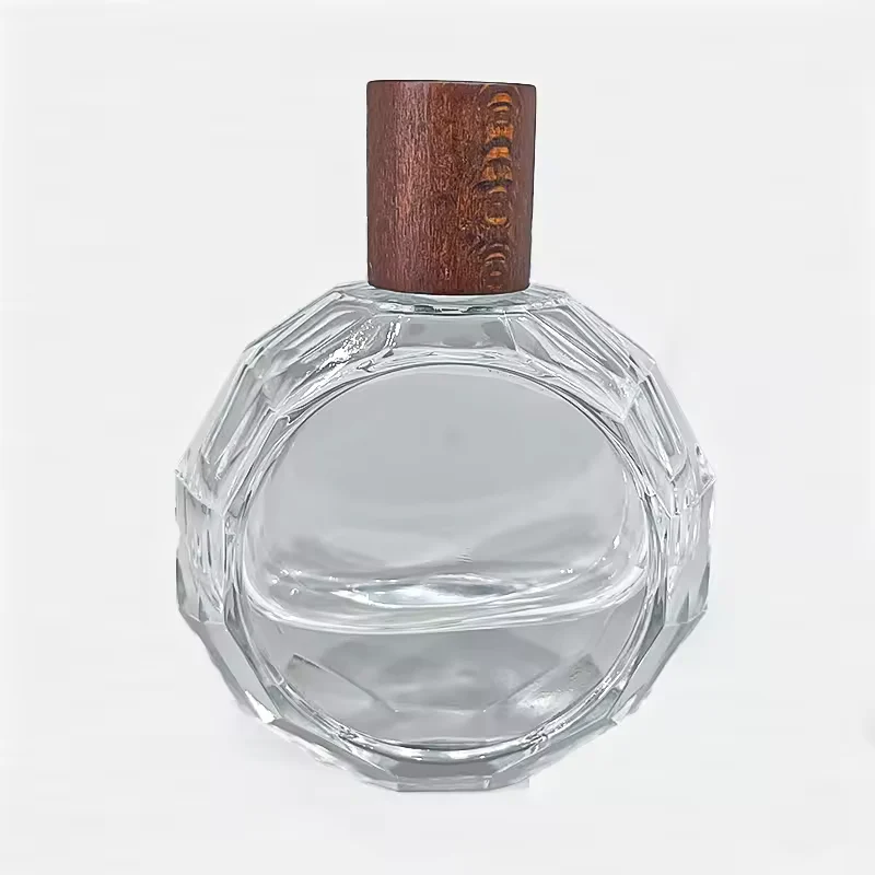 Red Round Glass Perfume Bottle with Wood Cap