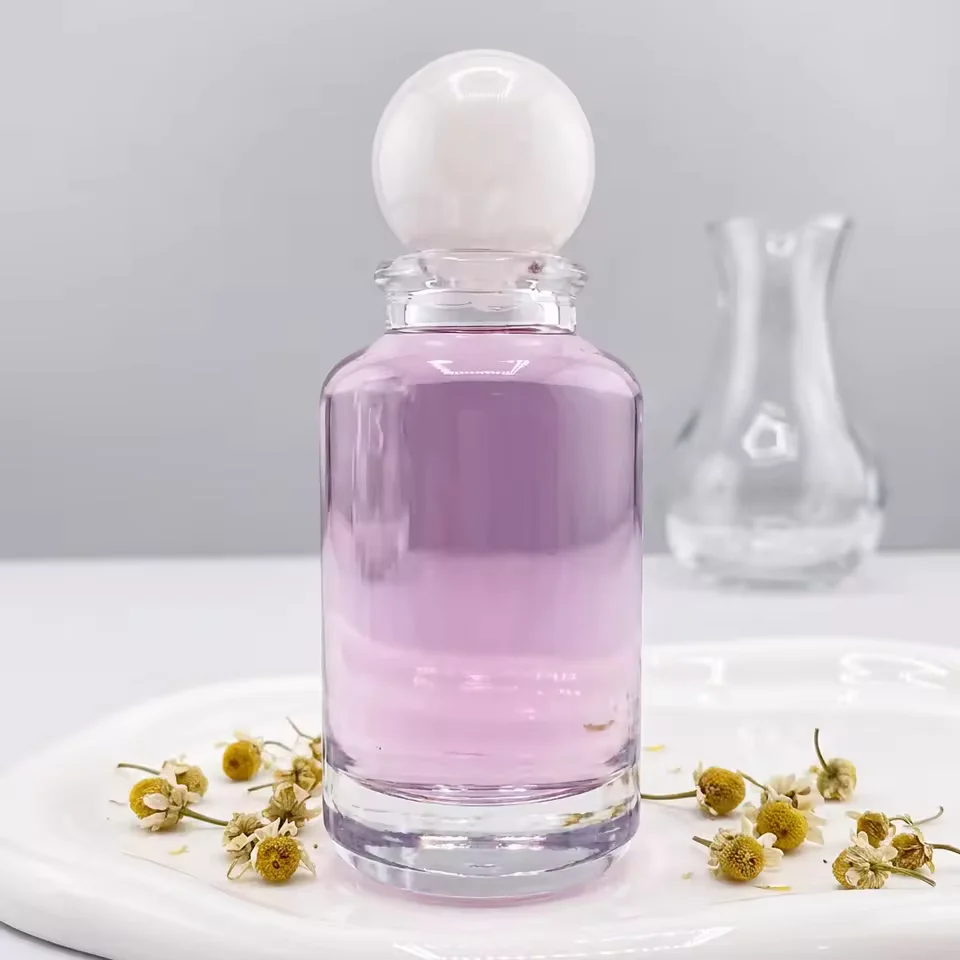 Cylindrical Glass Perfume Bottle with Wood Cap