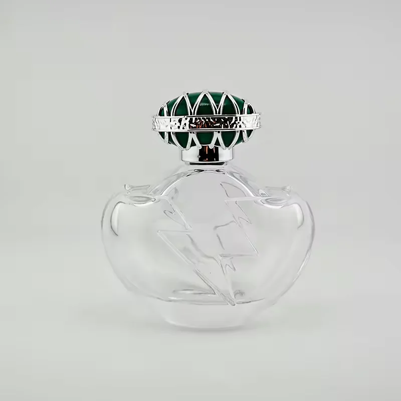 Green Glass Perfume Bottle with Crimp Neck