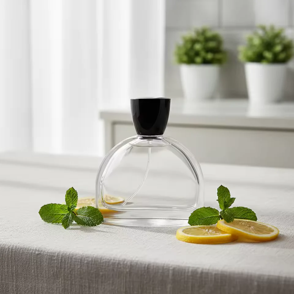 Black Glass Perfume Bottle with Crimp Neck