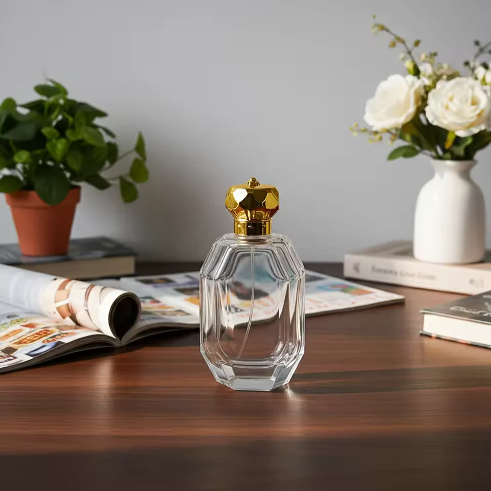 Clear Glass Perfume Bottle with Crimp Neck