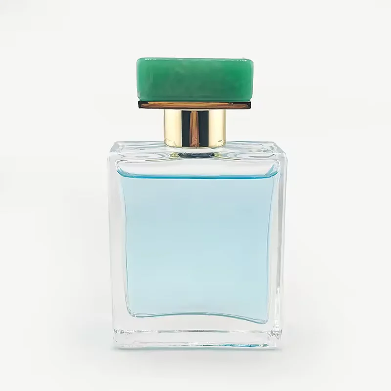 Green Square Glass Perfume Bottle with Crimp Neck