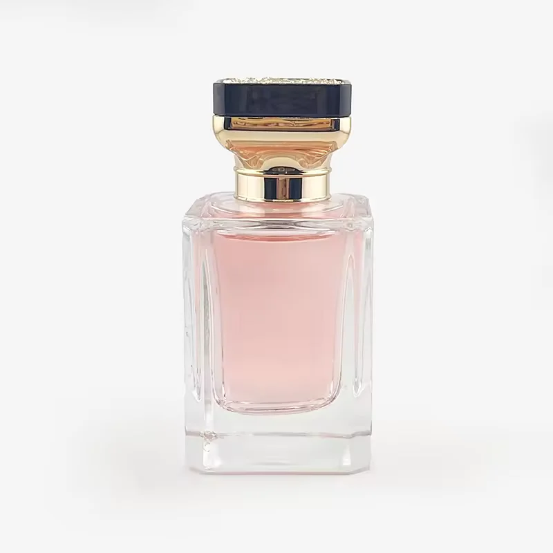 Clear Square Glass Perfume Bottle with Crimp Neck