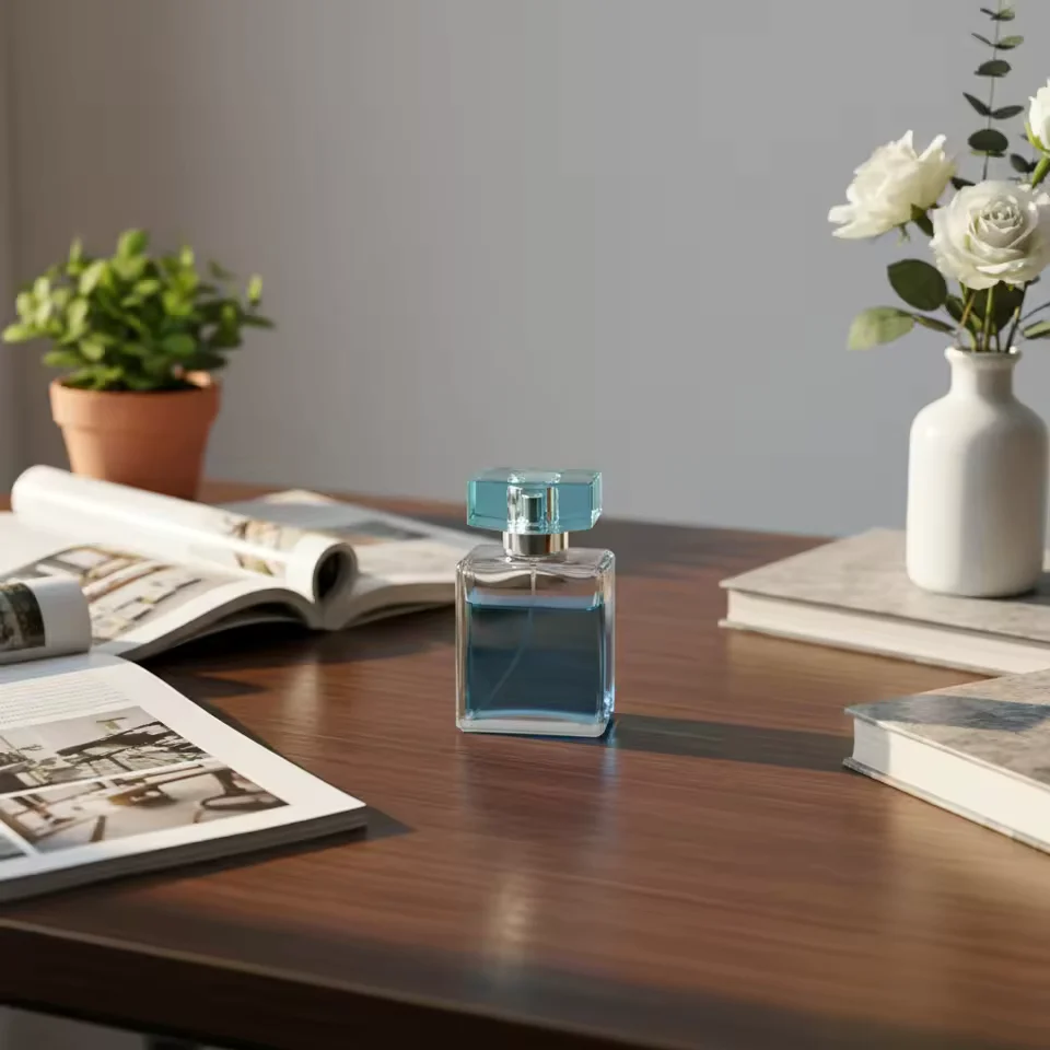 Square Glass Perfume Bottle with Crimp Neck