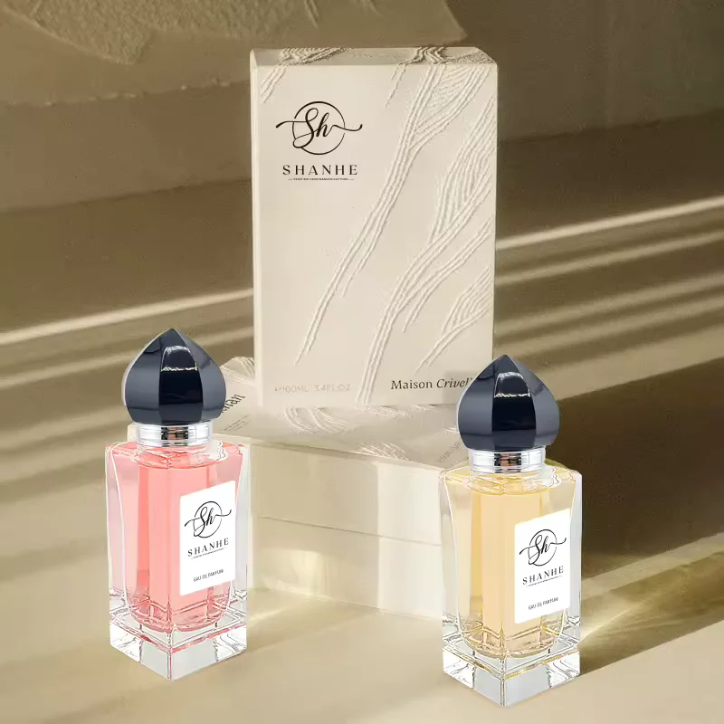 Black Square Glass Perfume Bottle with Crimp Neck