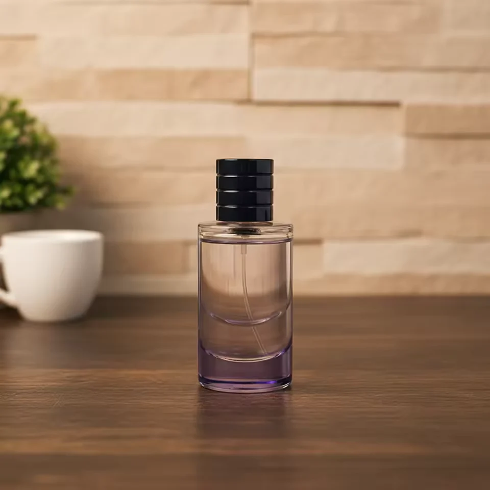 Black Cylindrical Glass Perfume Bottle with Crimp Neck