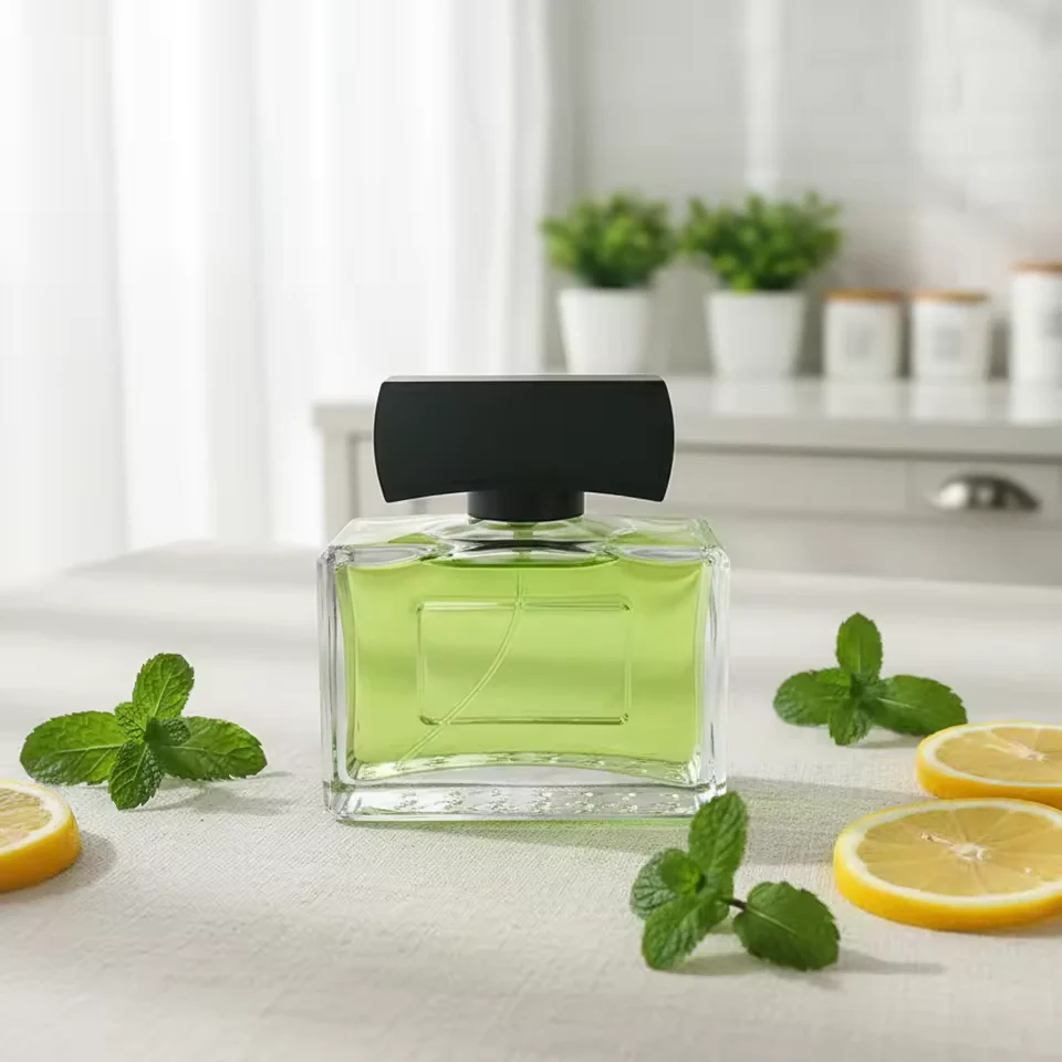 Black Square Glass Perfume Bottle with Crimp Neck