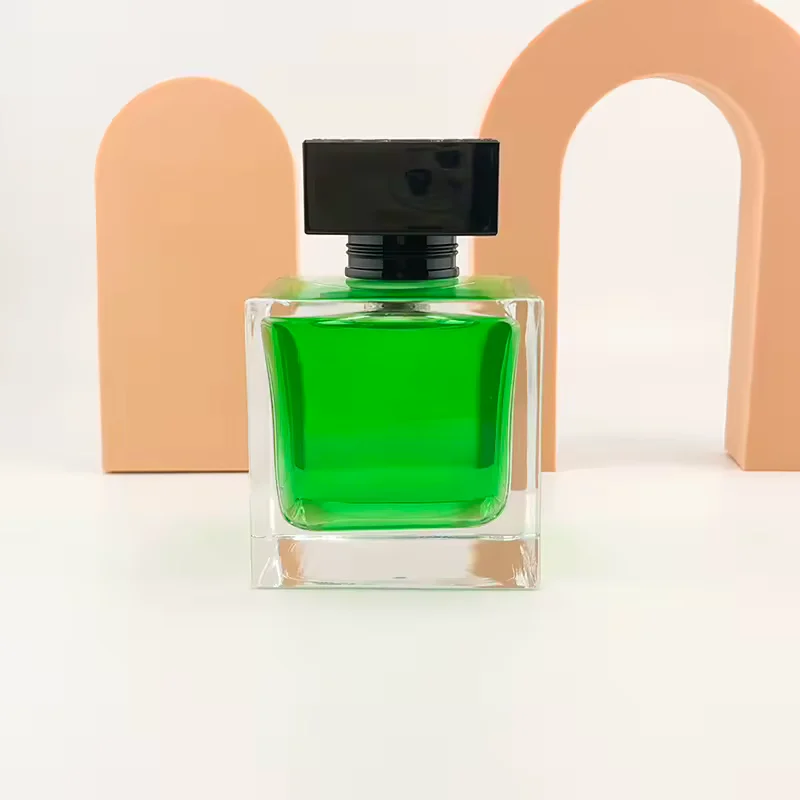Black Square Glass Perfume Bottle with Crimp Neck