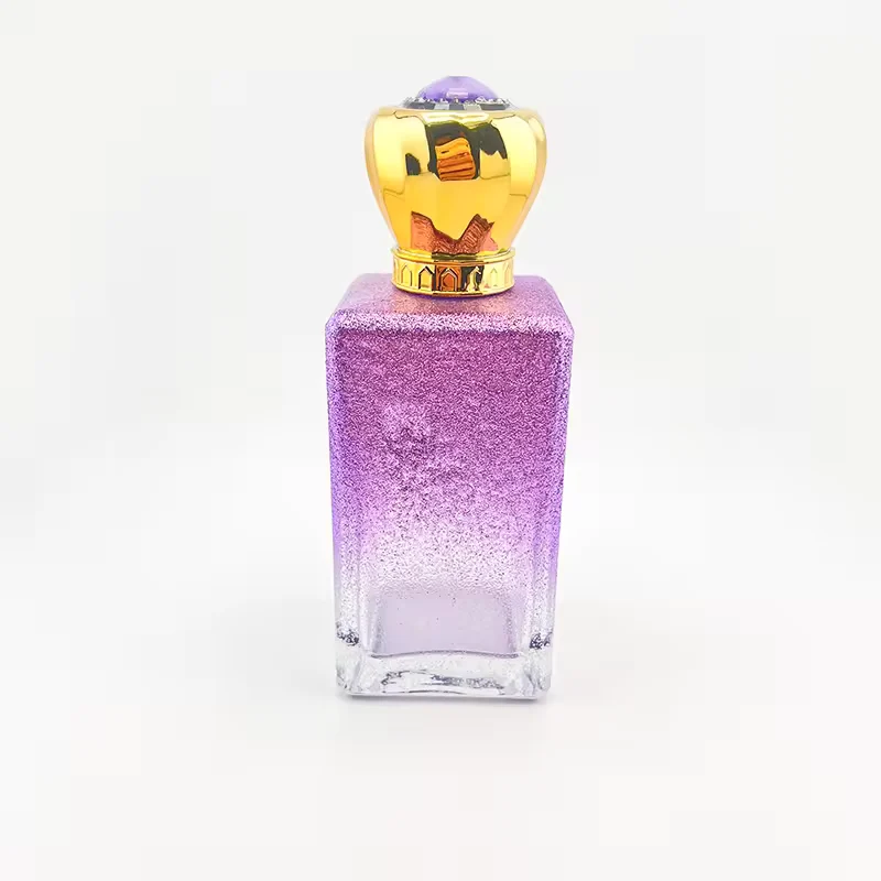 Gradient Square Glass Perfume Bottle with Crown Cap
