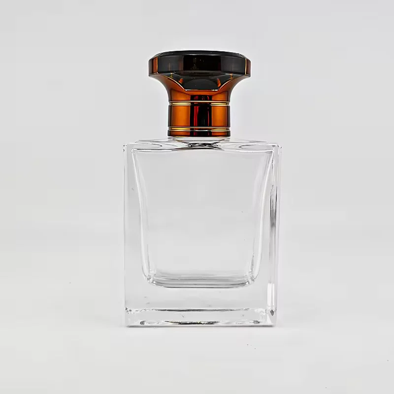 Amber Square Glass Perfume Bottle with Crimp Neck