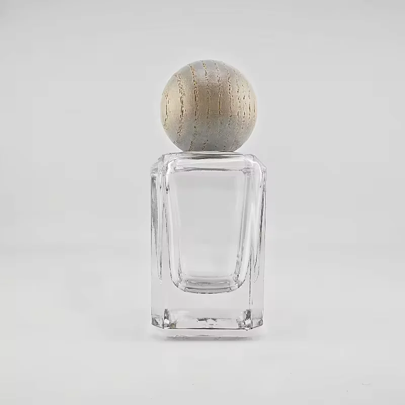 Clear Square Glass Perfume Bottle with Wood Cap