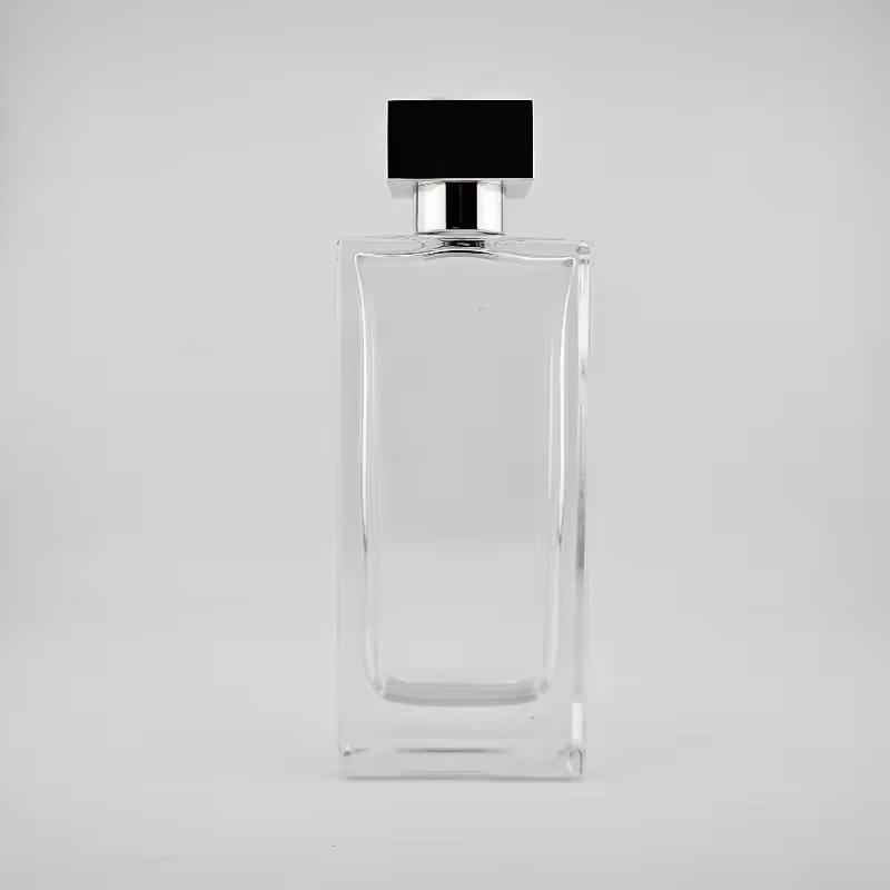 Clear Square Glass Perfume Bottle with Crimp Neck