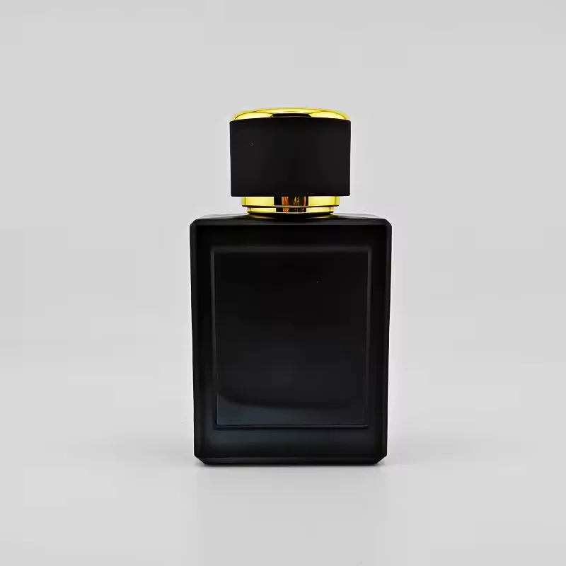 Black Square Glass Perfume Bottle with Crimp Neck