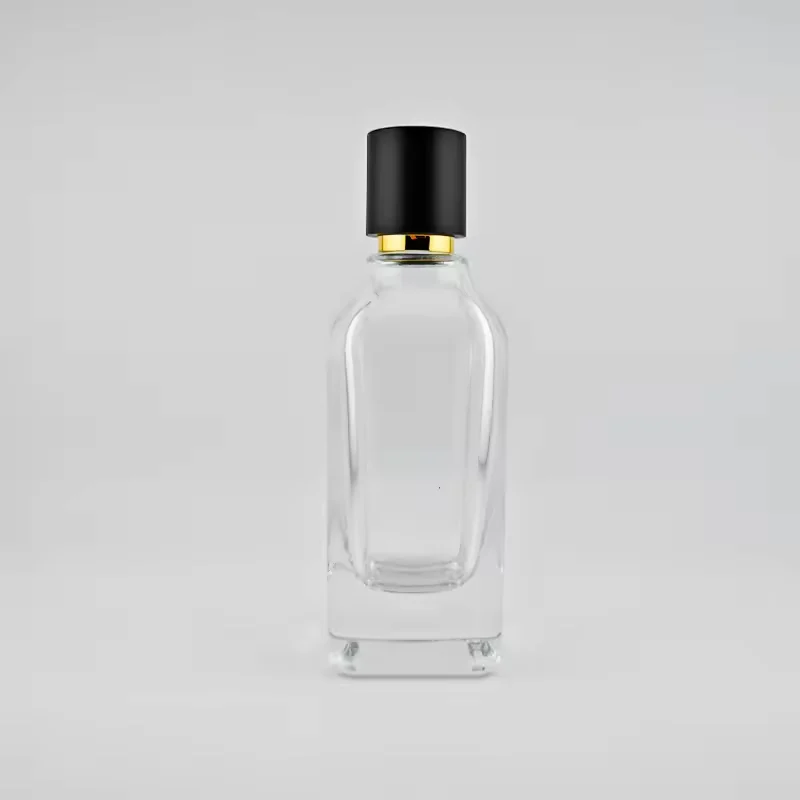 Black Cylindrical Glass Perfume Bottle with Crimp Neck