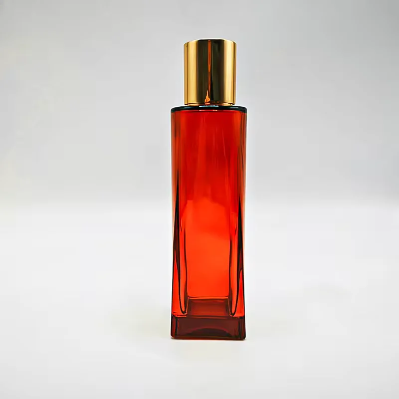 Amber Square Glass Perfume Bottle with Crimp Neck