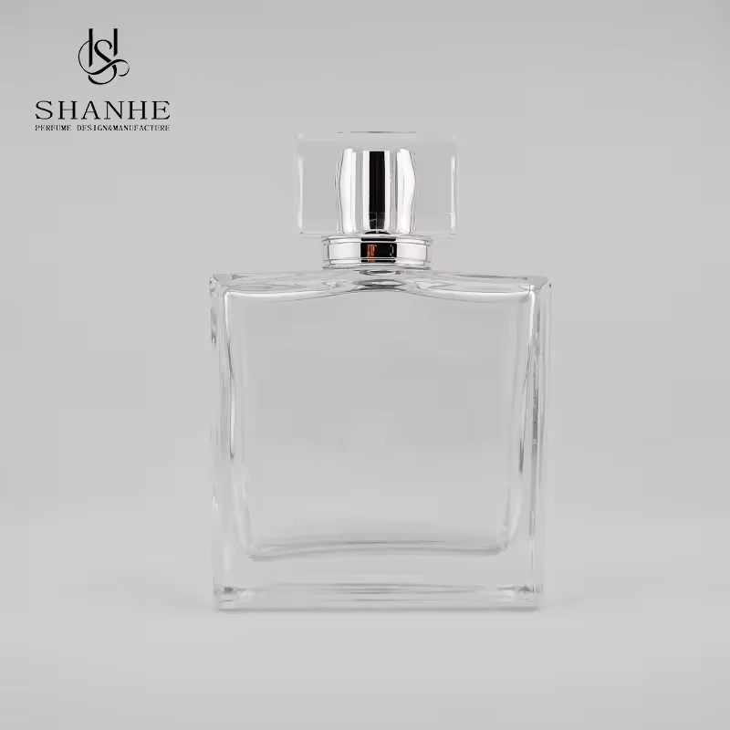 Clear Square Glass Perfume Bottle with Refillable Design