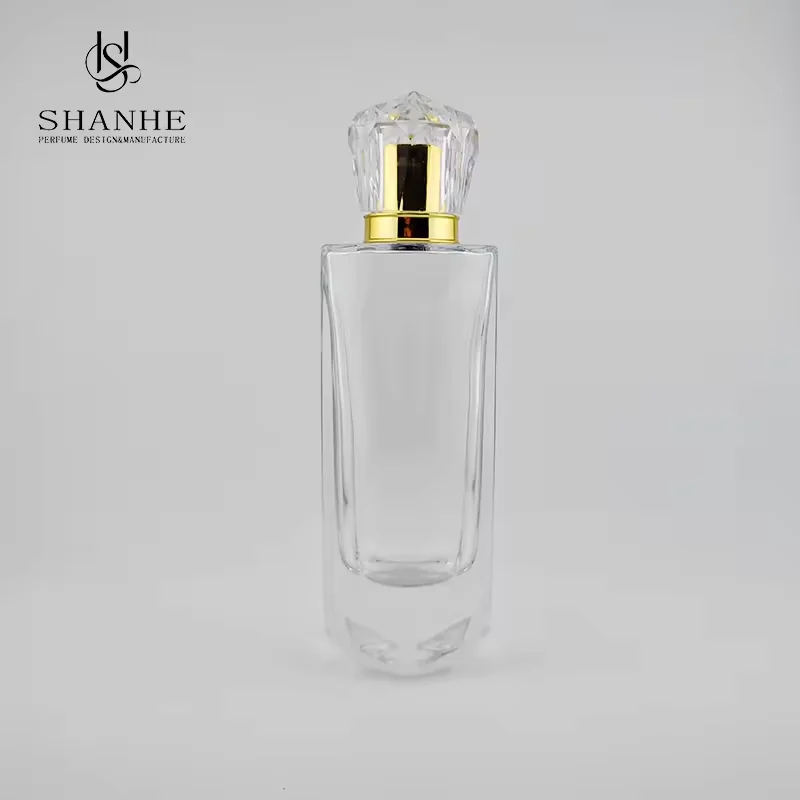Clear Square Glass Perfume Bottle with Crimp Neck