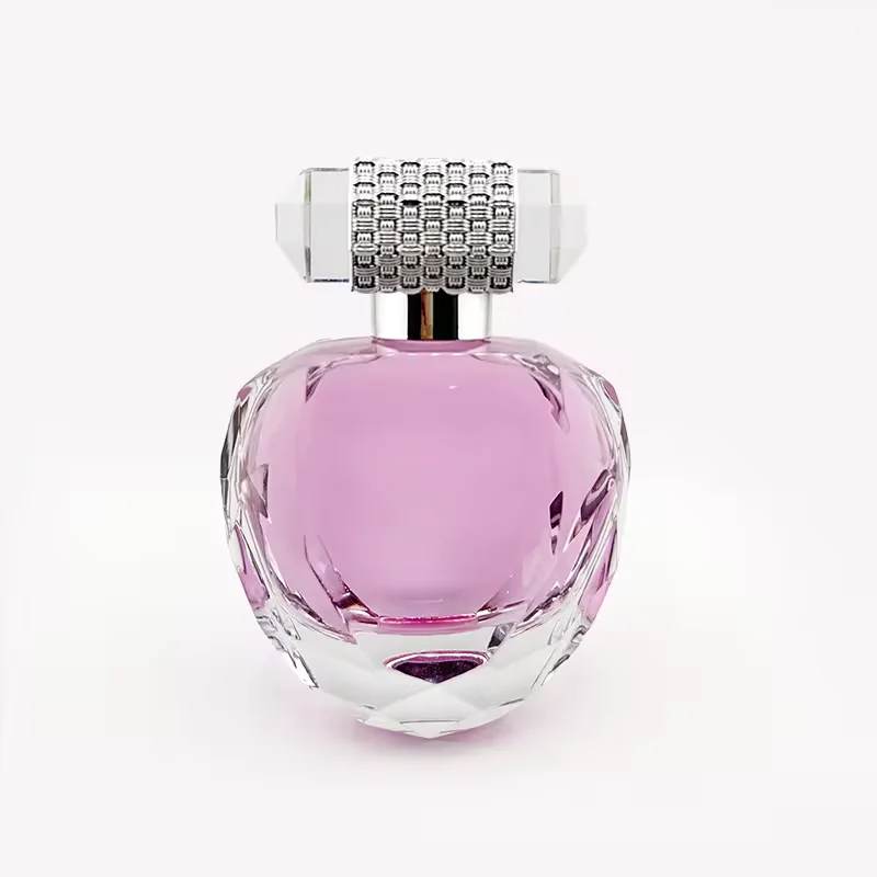 Luxury Heart - Shaped Cut Glass Perfume Bottle with Crimp Neck and Silver