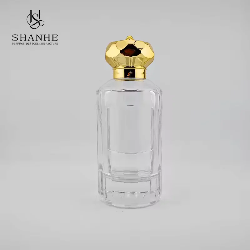 Clear Cylindrical Glass Perfume Bottle with Crimp Neck