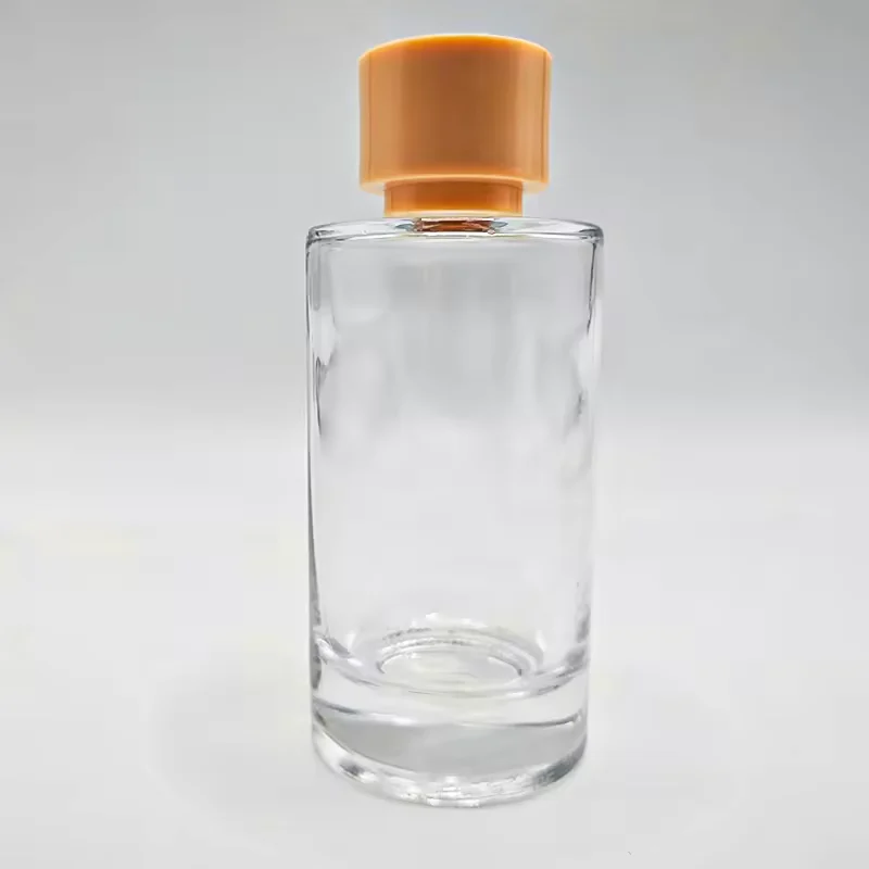 Clear Cylindrical Glass Perfume Bottle with Crimp Neck