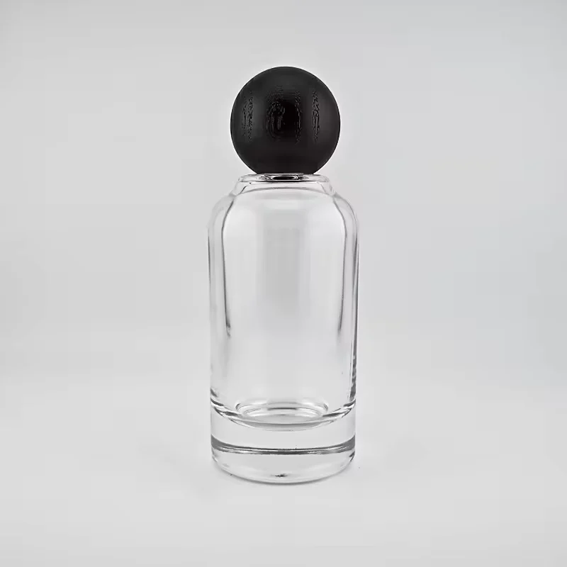 Black Cylindrical Glass Perfume Bottle with Refillable Design