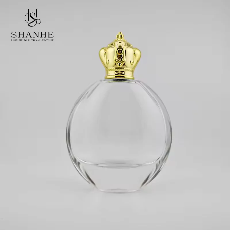 Clear Round Glass Perfume Bottle with Crimp Neck