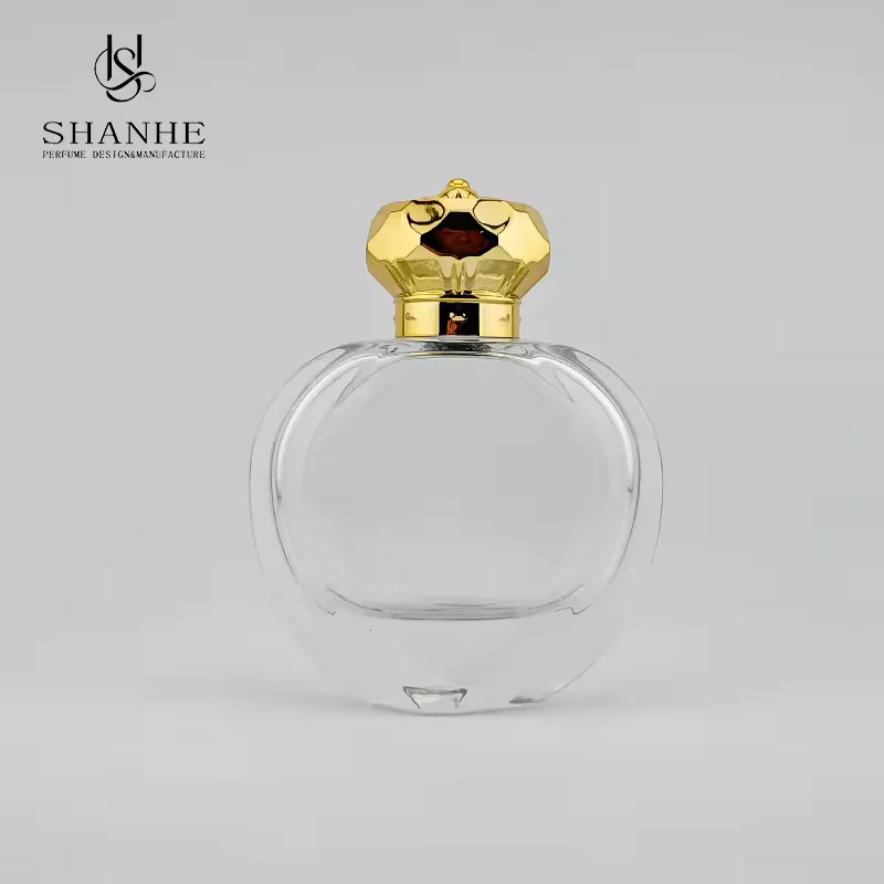 Clear Round Glass Perfume Bottle with Crimp Neck