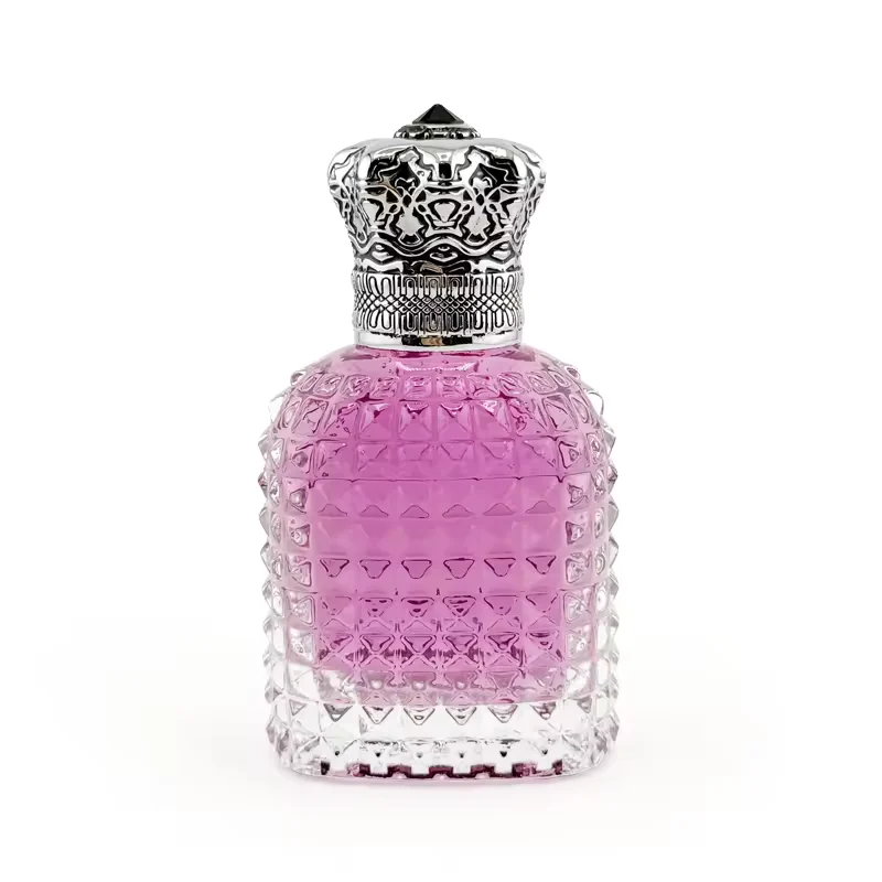 Irregular Shape Luxury Glass Perfume Bottle with Silver Ornate Crown Cap &