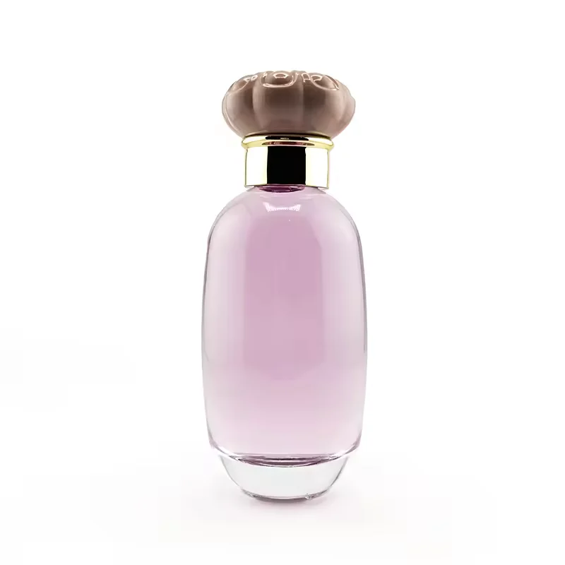 Luxury Lavender Glass Perfume Bottle with Brown Ornate Cap & Gold Accent